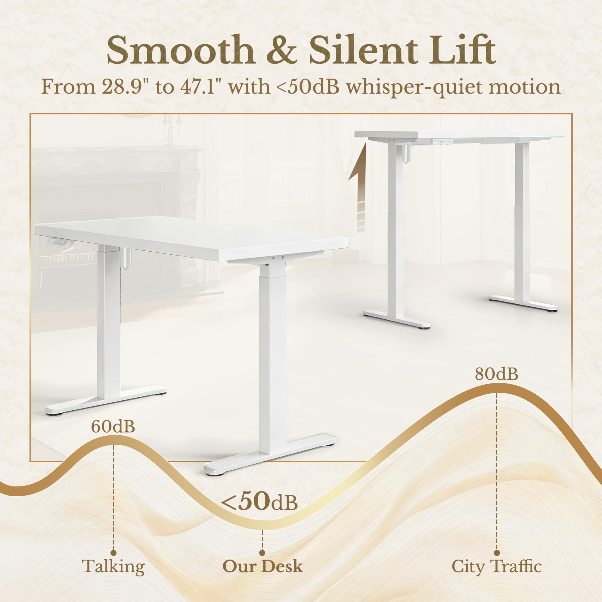 Electric Standing Desk, 48 Inch Adjustable Height Sit Stand Up Desk with 1.18" Thickness Whole-Piece Desktop, Computer Office Desk for Home Office, White