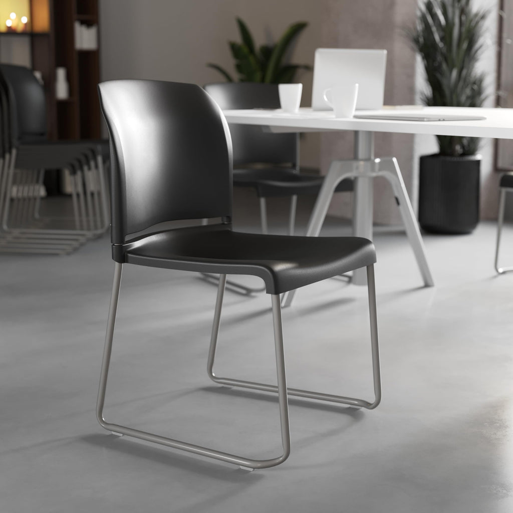 Set of 5, Hercules Series Contoured Stacking Chairs for Waiting Rooms and Offices, Ergonomic Lobby Chairs with Curved Back, Black