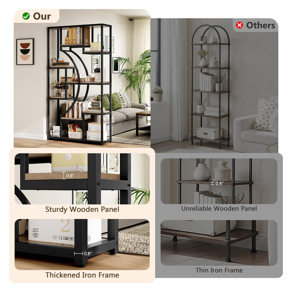 5-Tier Bookshelf with Storage, 70.9 Inch Tall Large Display Bookcase - Modern Metal Standing Shelves for Living Room, Office and Bedroom, Set of 2, Greige