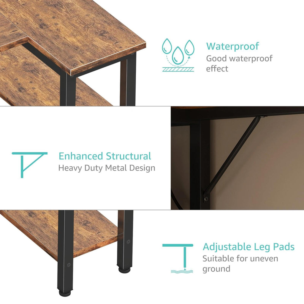 L Shaped Computer Desk with Drawers & Storage Shelves, 63 Inch Corner Desk with Power Outlet for Home Office Bedroom, L-Shaped Teen PC Gaming Desks with Fabric Drawer, Rustic Brown