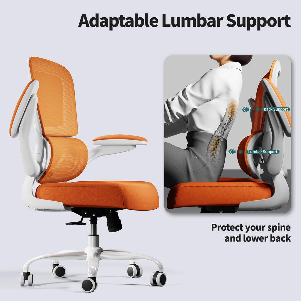 Office Chair - Ergonomic Desk Chair with Adjustable Lumbar Support, Mesh Computer Chair, Executive Chairs for Home Office Comfortable Lumbar Support (Orange)