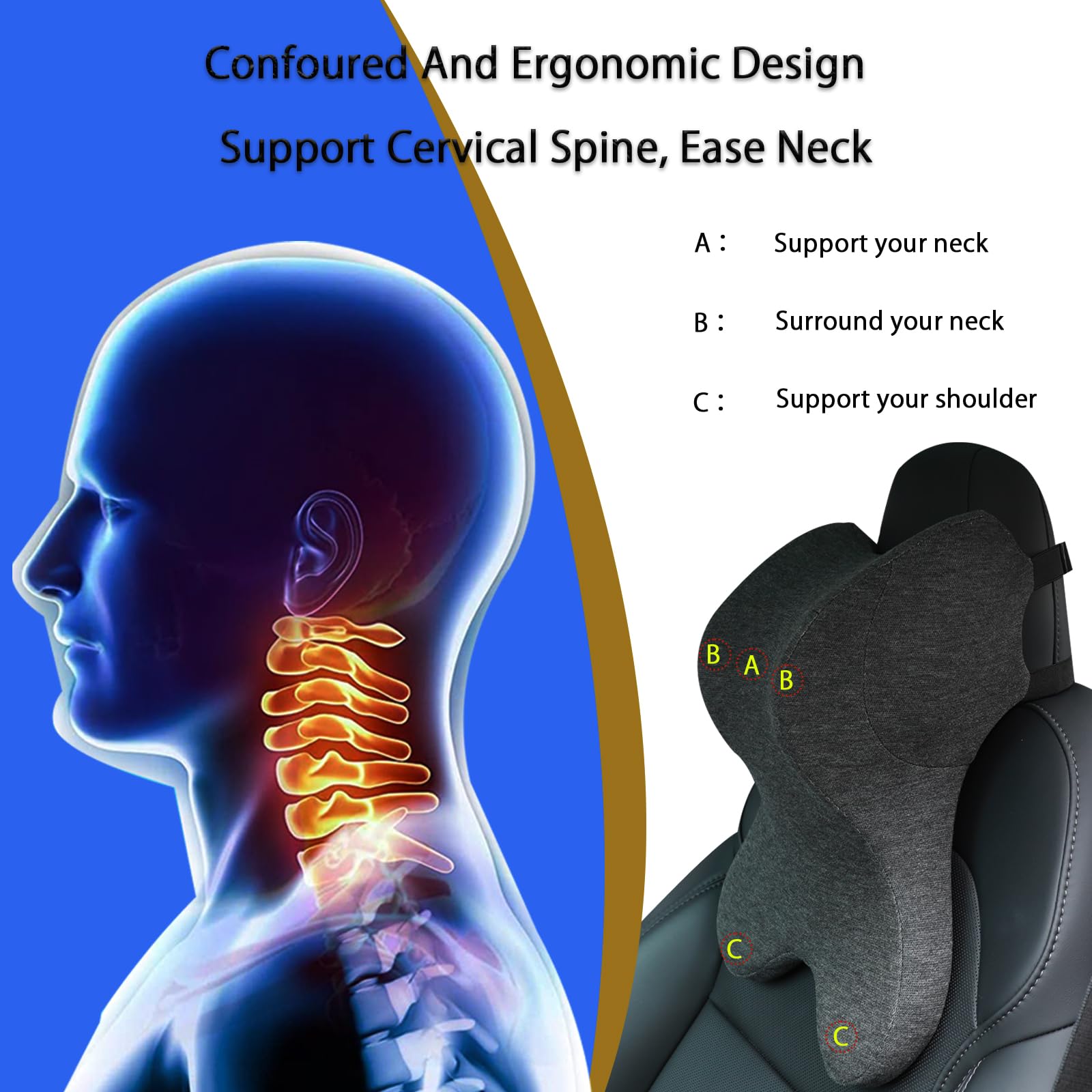 Headrest Pillow Office Chair Neck Pillow Ergonomic Design Double Straps Design Suitable for Different Heights