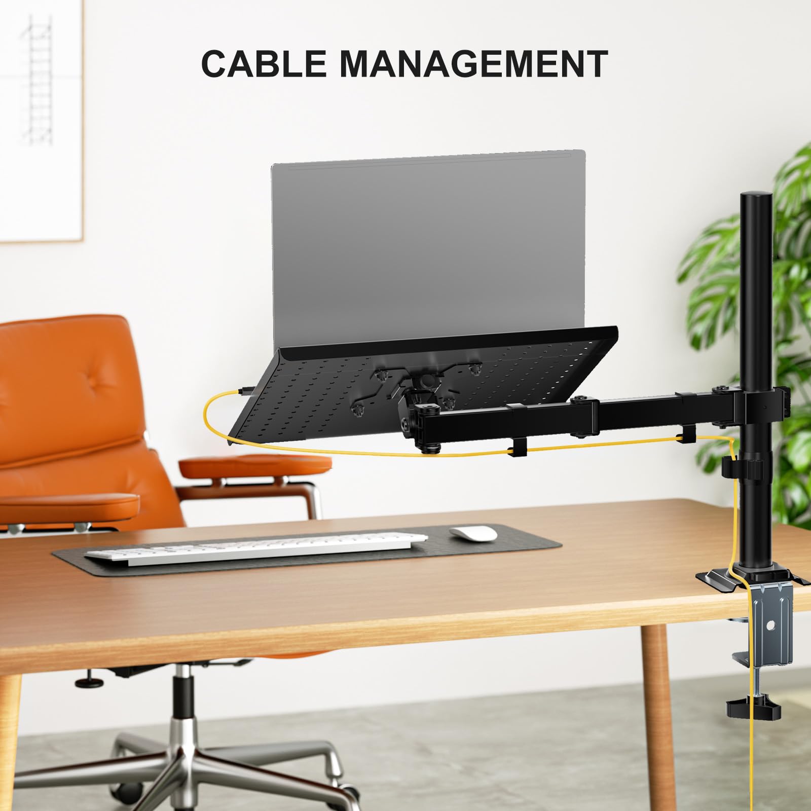 Laptop Desk Mount for 17 inch Notebook, Adjustable Single Monitor Arm with Laptop Holder for 32 inch Screen, Laptops Stand with Ventilated Tray, Up to 22 lbs, (M00LP), Black