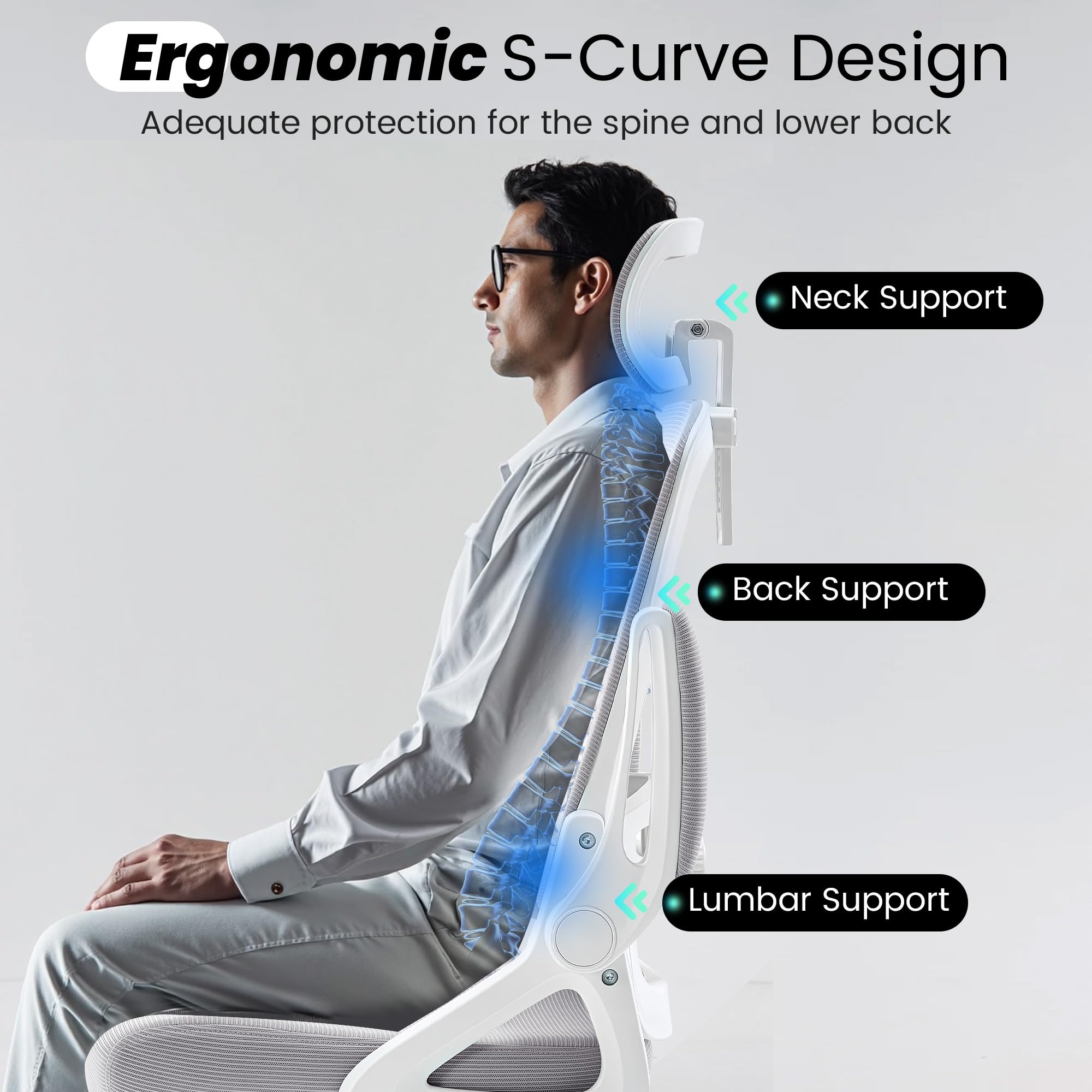 Ergonomic Office Chair, 400 LBS Desk Chair with Adjustable Lumbar Support, High Back Breathable Mesh Computer Chair Rolling Work Swivel Task Chairs, Comfy Home Office Desk Chair (Gray)