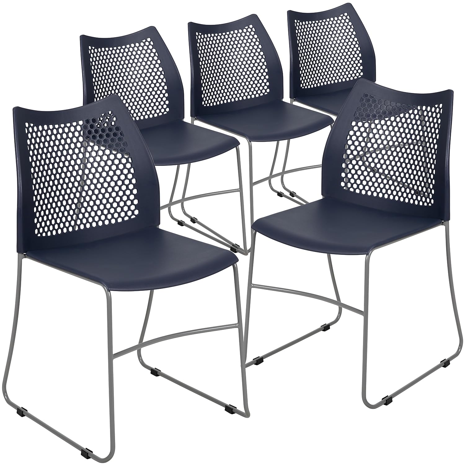 (Set of 5)Hercules Series Contoured Lobby Chairs , with Air-Vent Honeycomb Backs, Ergonomic Stacking Chairs for Offices,  Navy