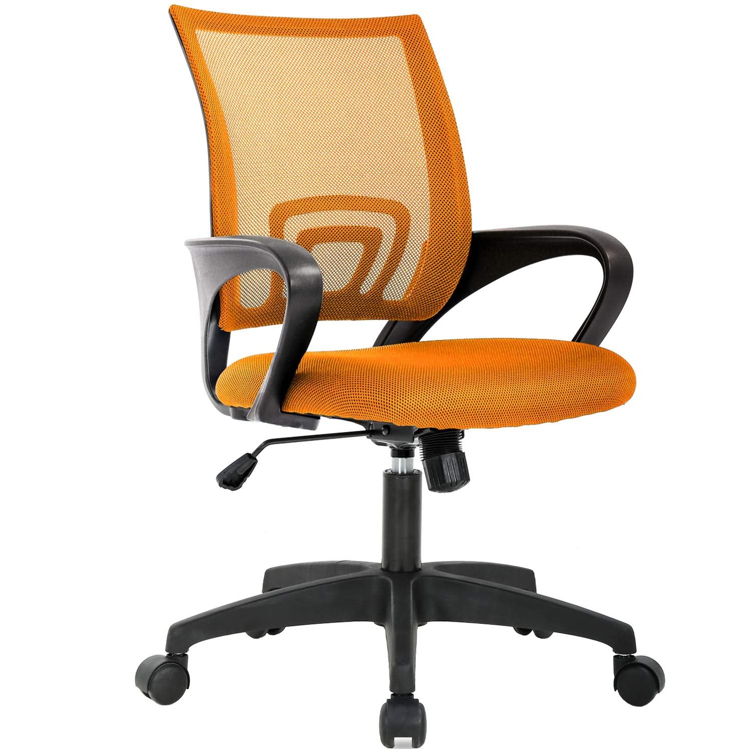 Ergonomic Office Chair | Mid-Back Swivel Desk Chair | Breathable Backrest & Lumbar Support | Adjustable Height | Sponge Seat | Rolling Wheels | Orange | for Adults & Women