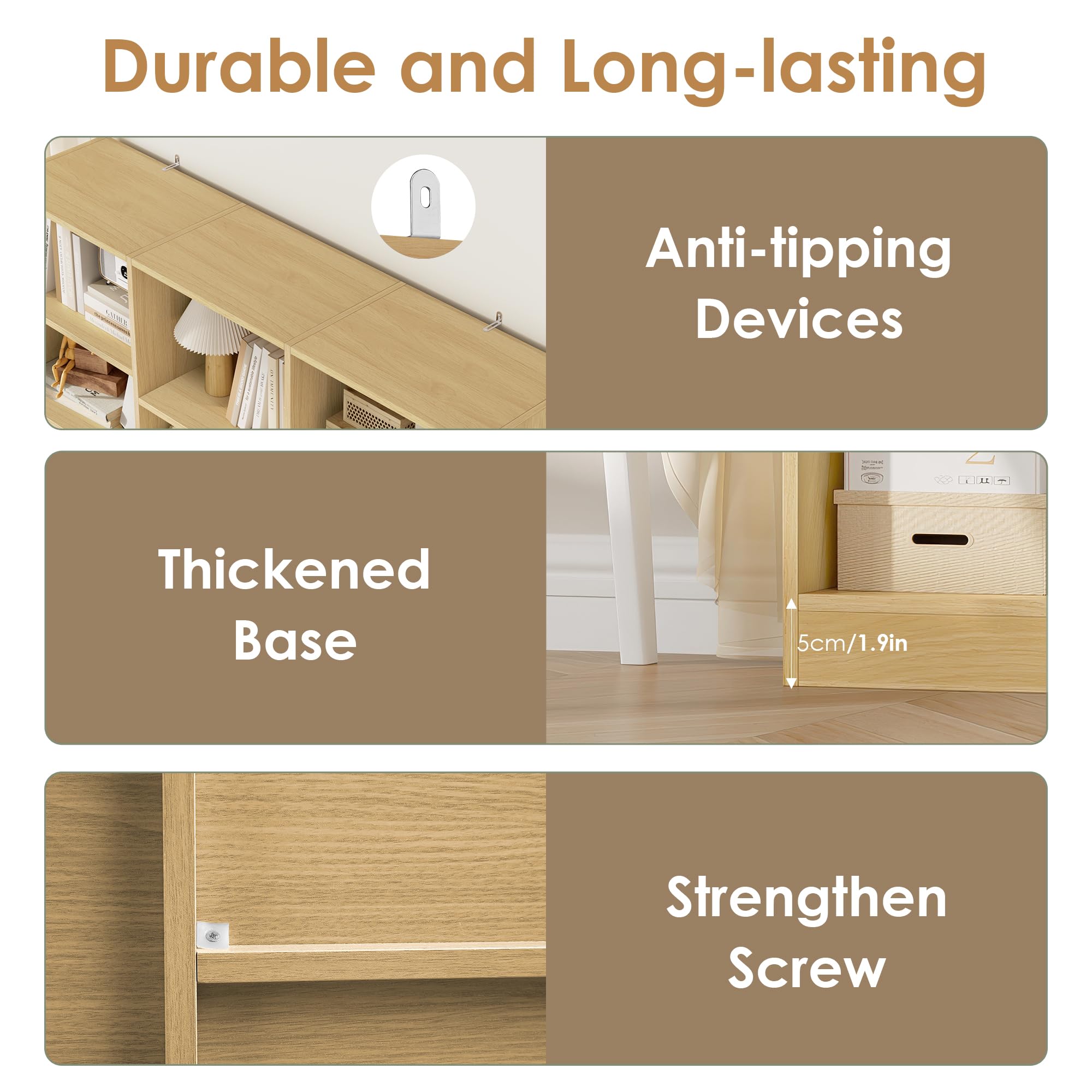 Triple Wide Bookshelf, Large Bookshelf with 17 Display Shelves