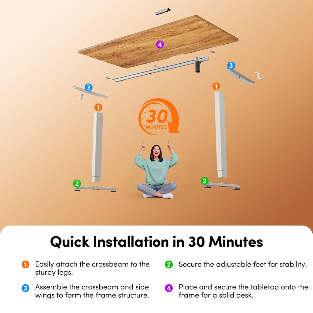 48 x 24 Inchs Electric Standing Desk, Height Adjustable, Sit Stand Up, Computer Office Desk with Splice Board, White Frame/Light Rustic Top