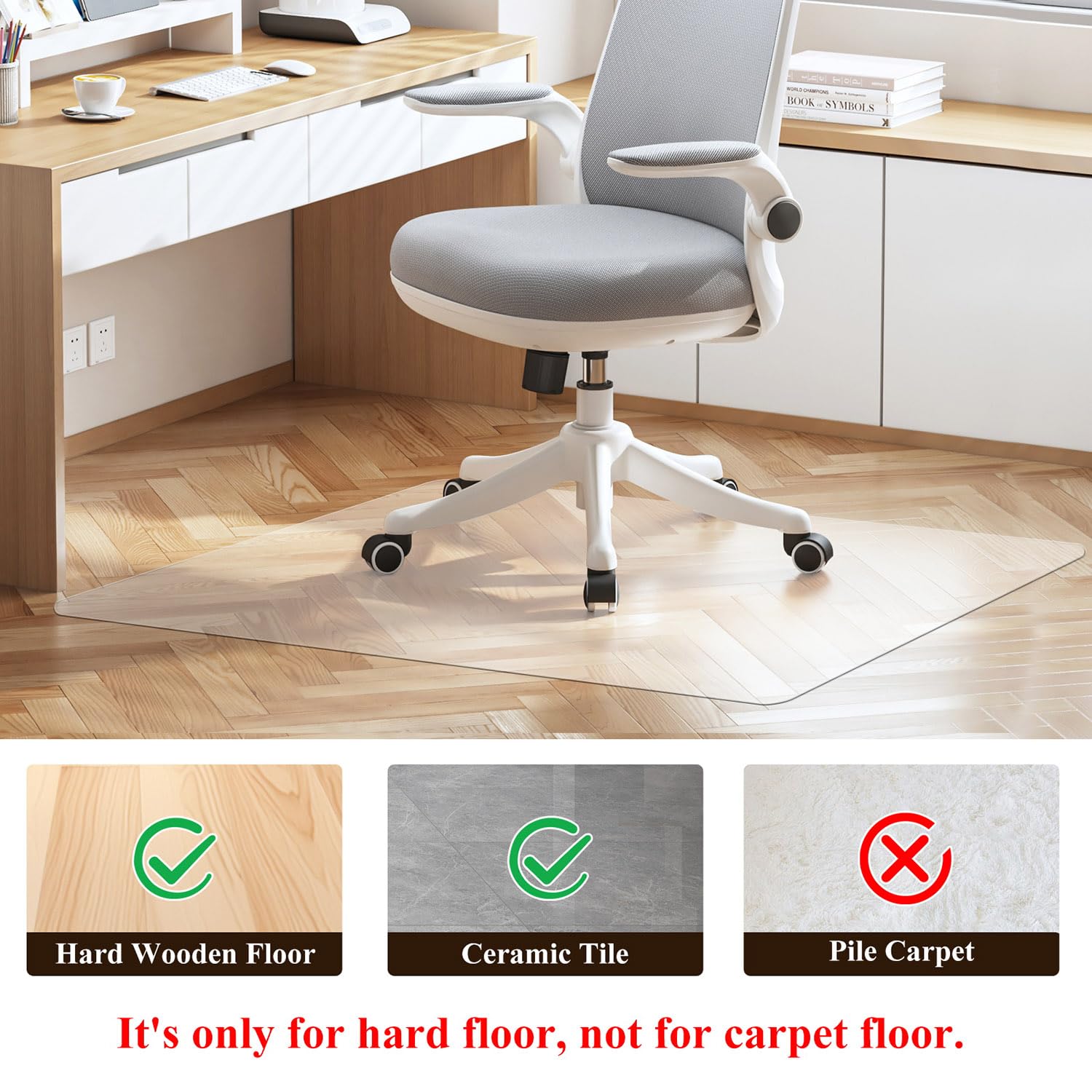 Office Chair Mat for Hardwood Floor, 48"×36" Transparent Home Floor Protector Mat for Rolling Chairs, Anti-Slip Plastic Under Desk Computer Mats Easy Glide on Hard Floors, Rectangle