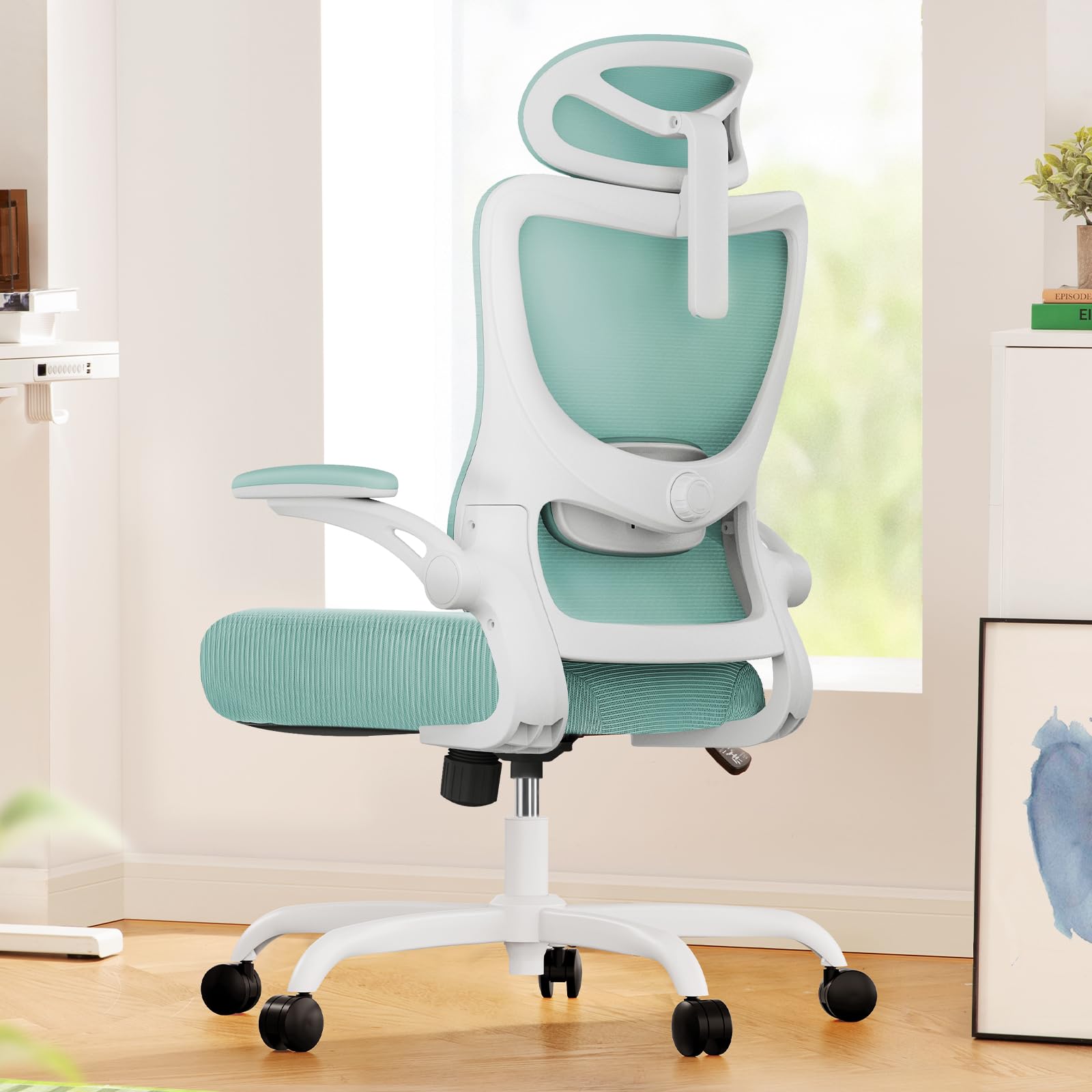 Ergonomic Office Chair: Office Desk Chair with High Back Mesh and Adjustable Lumbar Support Rolling Work Swivel Task Chairs with Wheel 3D Armrests and Headrest
