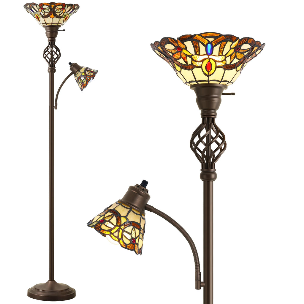 Torchiere Floor Lamp for Living Room, Tiffany-Style Reading Light