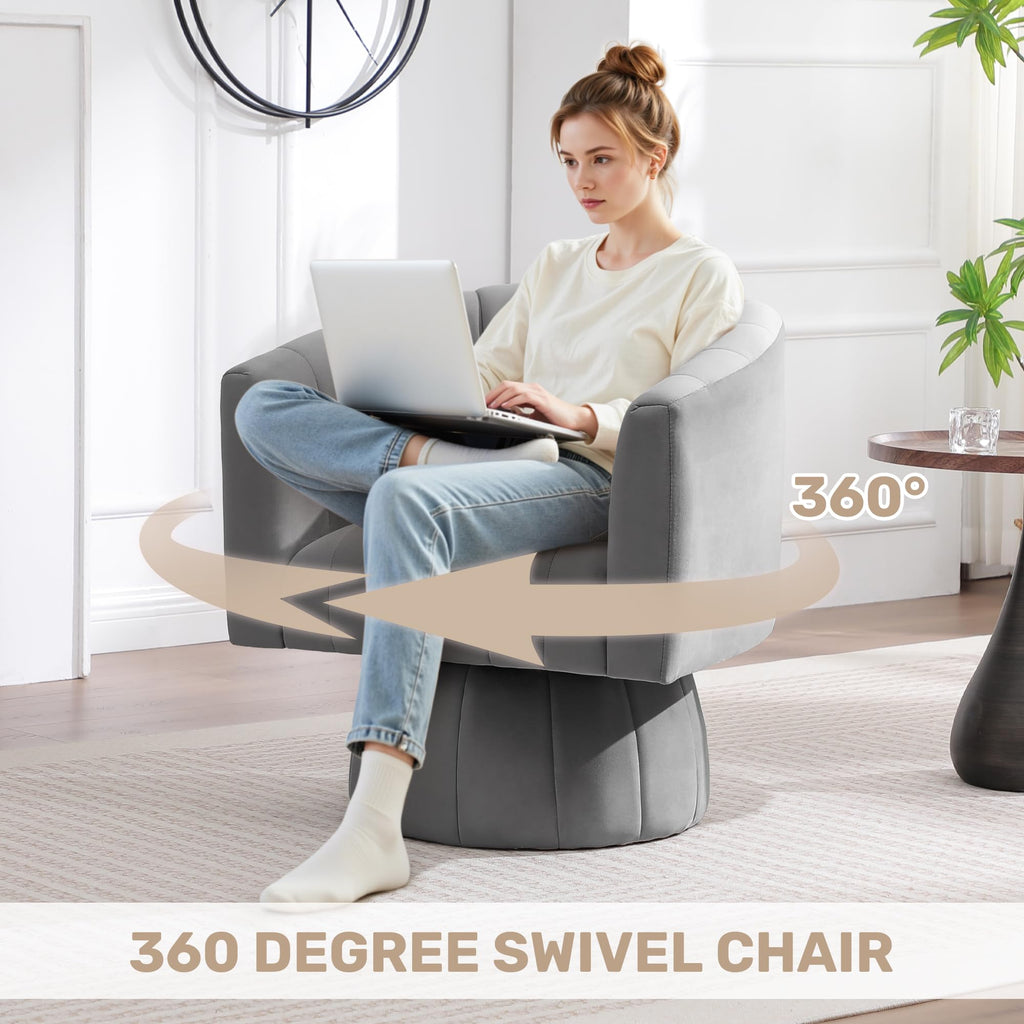 Swivel Accent Barrel Chair Set of 2, Cute Comfy Small Round 360° Arm Chair, Velvet Sofa Club Reading Chair for Office Living Room Bedroom Grey
