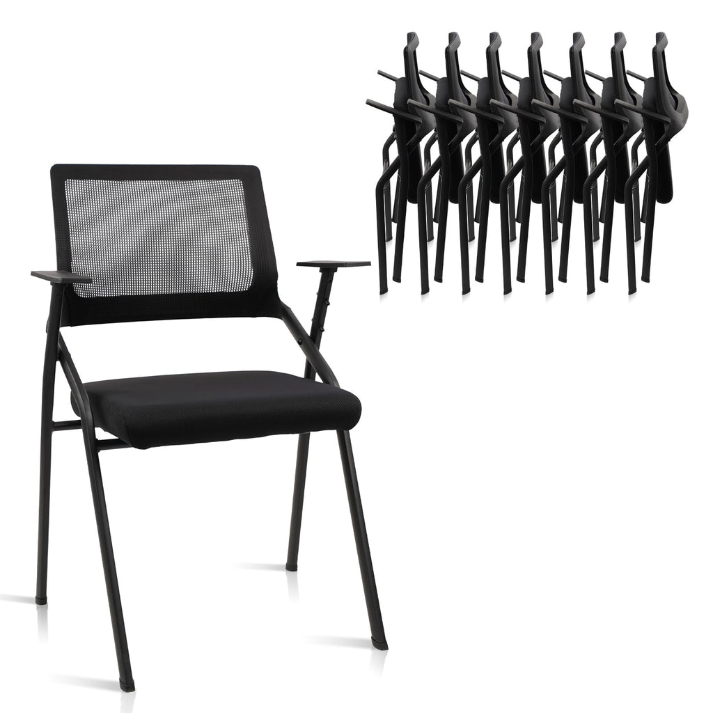 Black (8 pk) Stackable & Foldable Office Chairs with Ergonomic Lumbar Support and Thickened Seat Cushion, Folding Mesh Fabric Reception Guest Chair for School Church Conference Waiting Room