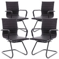 Office Desk Chair No Wheels Set of 4 PU Leather Computer Chairs Mid Back Guest Chairs for School Reception Conference Waiting Room, Vintage Charcoal