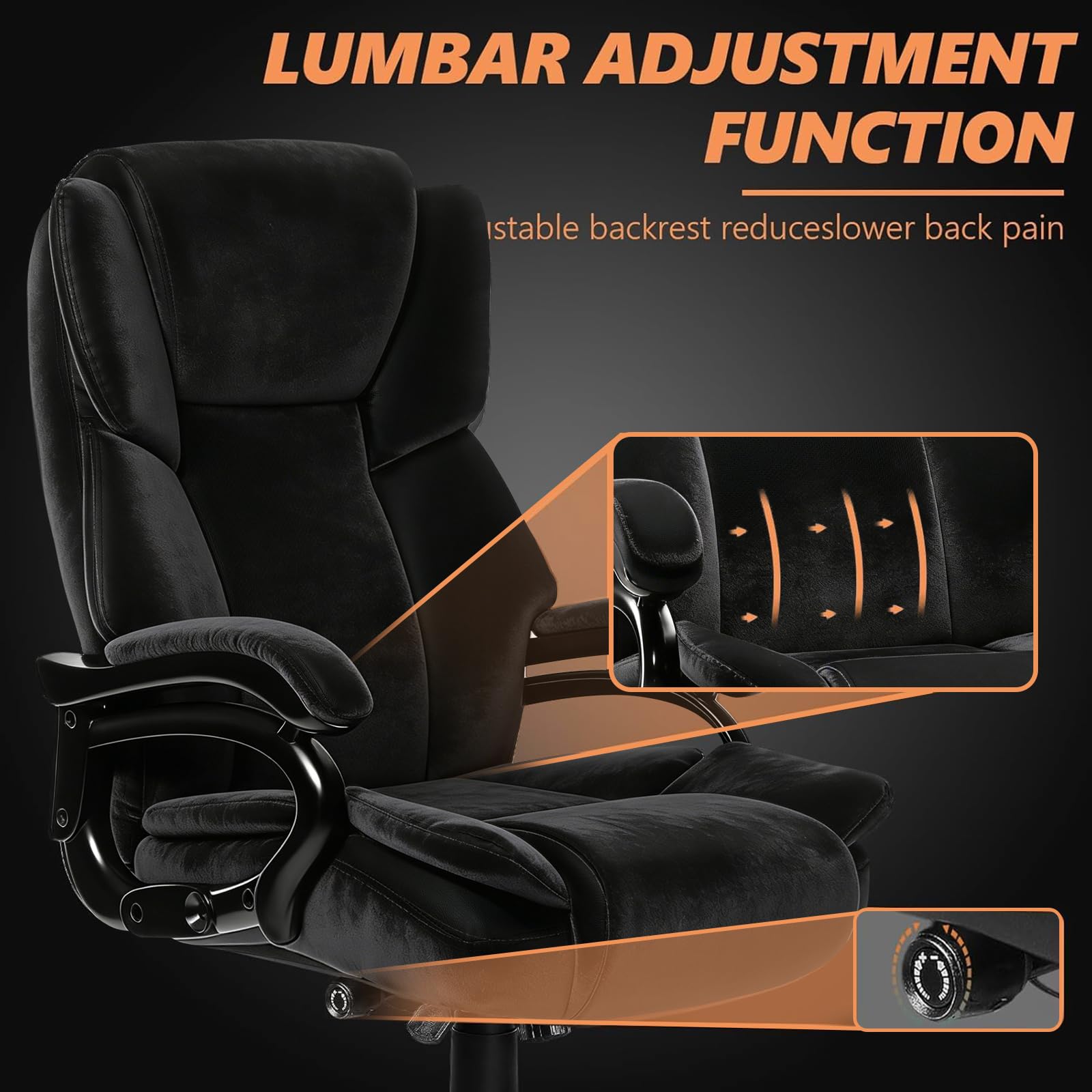Indulgear 500lbs Fabric Big and Tall Office Chair,500lbs Heavy Duty Office Chair for Heavy People, High Back Executive Computer Chair with Adjustable Lumbar Support, Dual Rubber Wheel