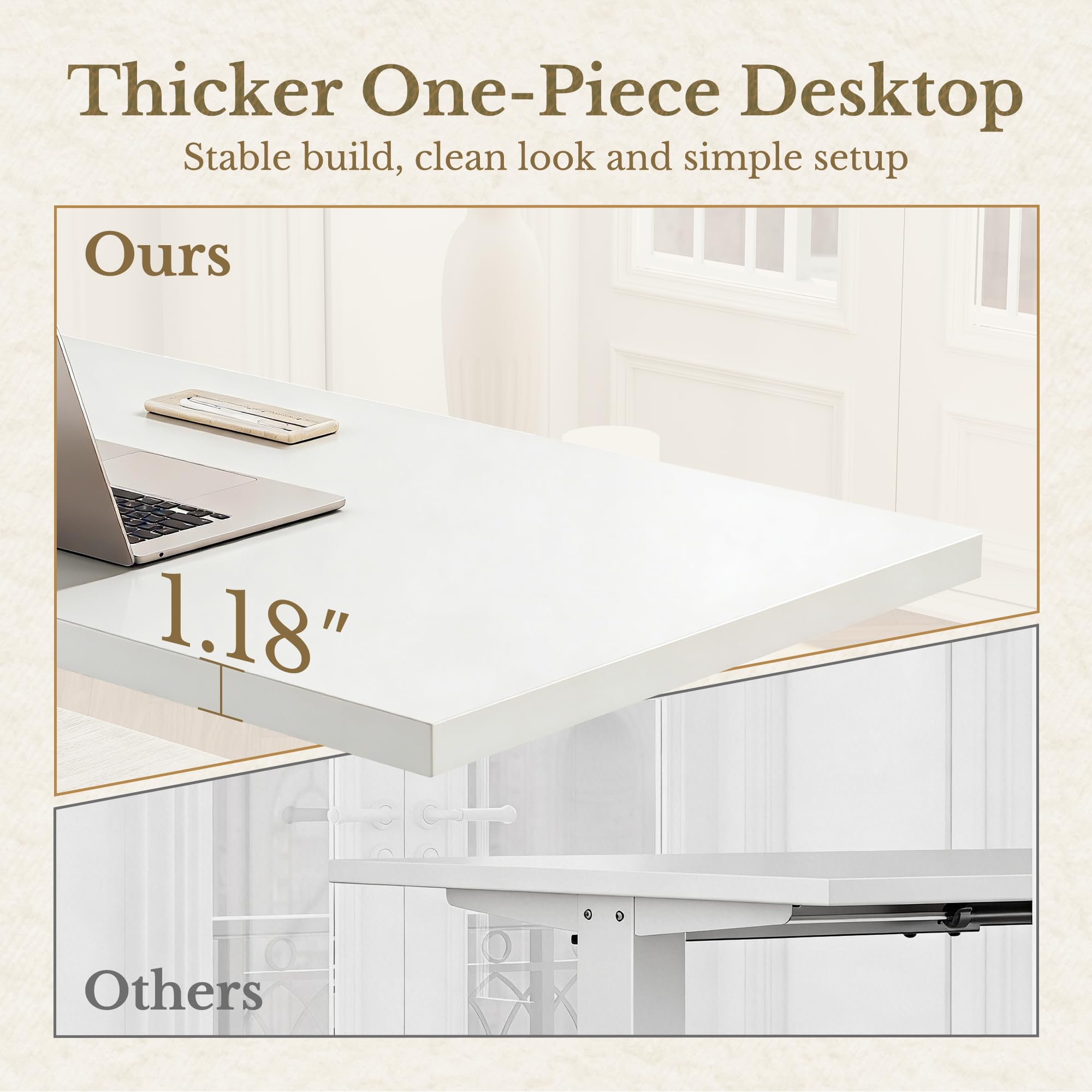 Electric Standing Desk, 48 Inch Adjustable Height Sit Stand Up Desk with 1.18" Thickness Whole-Piece Desktop, Computer Office Desk for Home Office, White