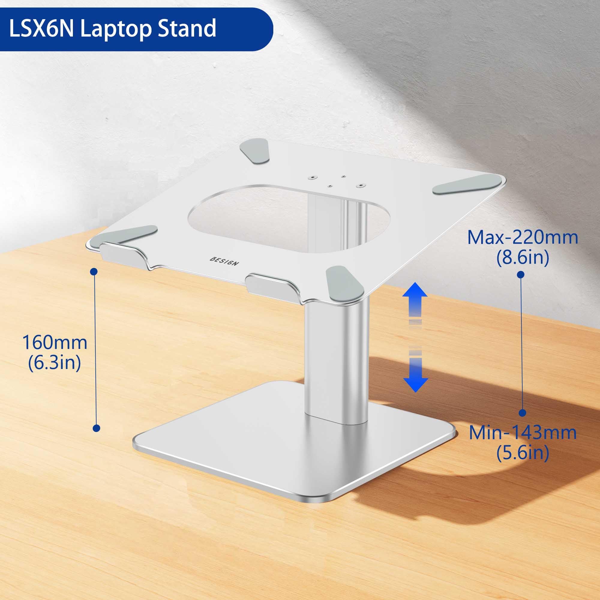 Laptop Stand, Ergonomic Adjustable Notebook Riser, Computer Holder, Laptop Mount Compatible with 10-15.6" Laptops, Silver