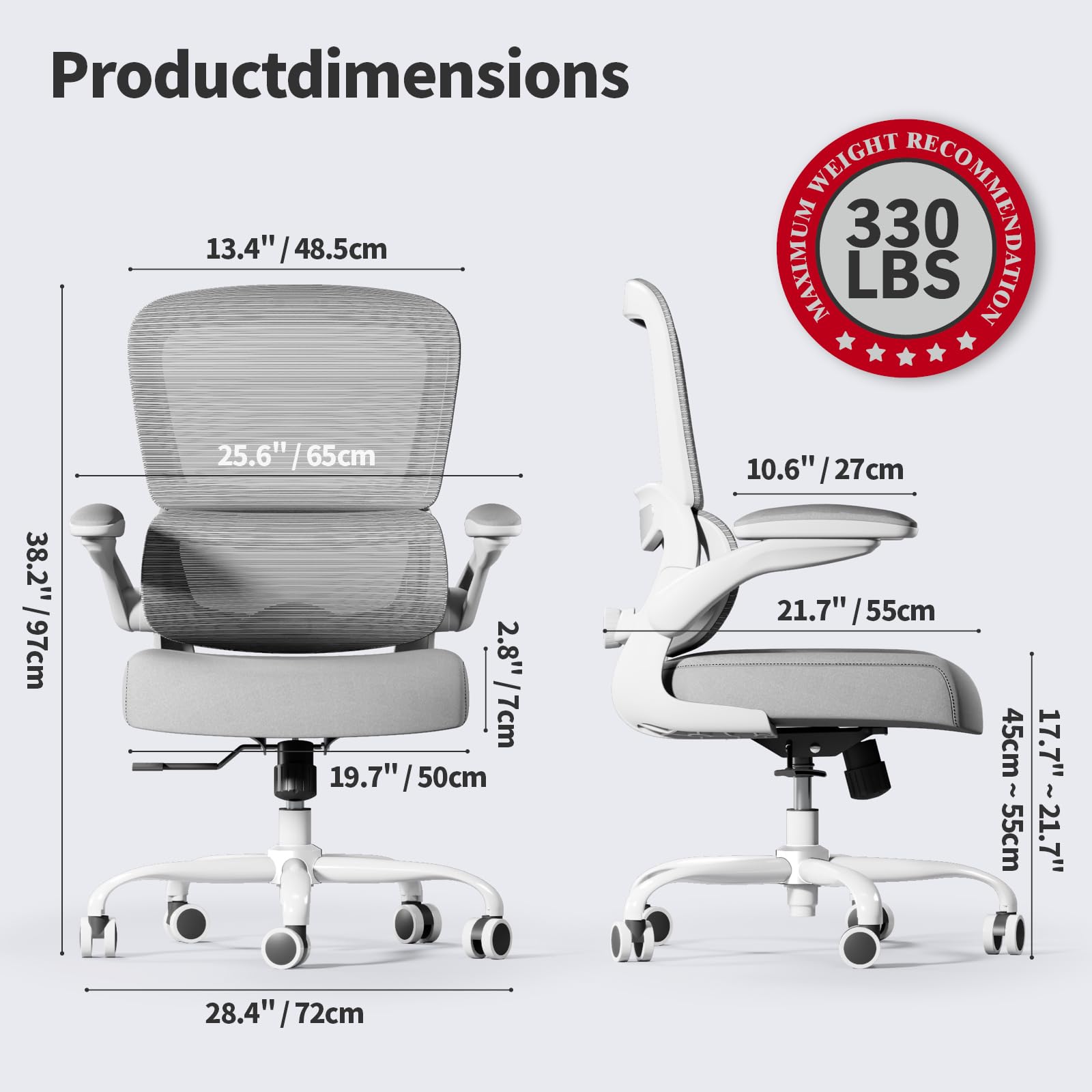 Office Chair - Ergonomic Desk Chair with Adjustable Lumbar Support, Mesh Computer Chair, Executive Chairs for Home Office Comfortable Lumbar Support (Ash Gray)