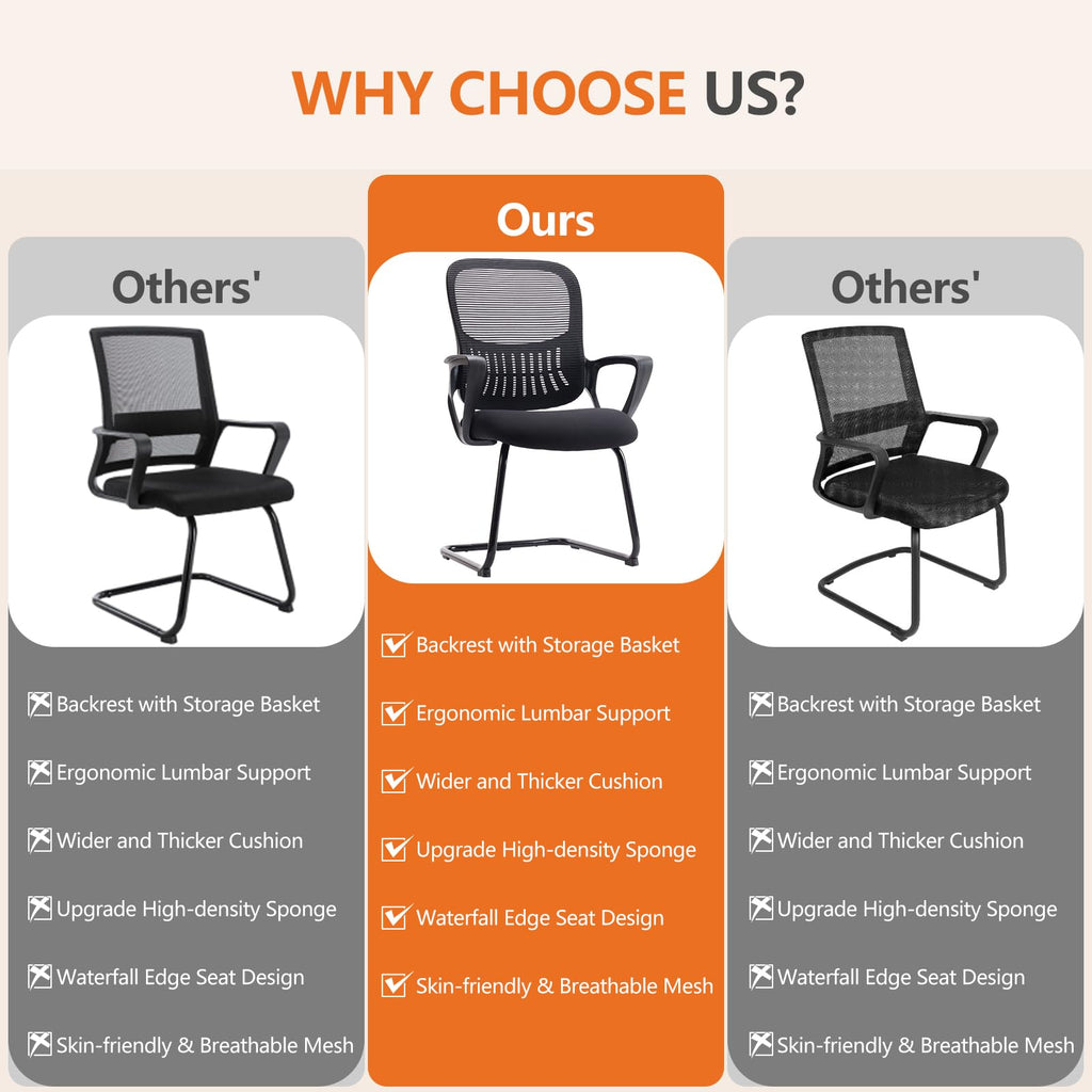 Reception Guest Chair Set of 1, Stationary Non Rolling Mesh Mid Back Computer Office Desk with Lumbar Support for Home Waiting Area Conference Room Bedroom
