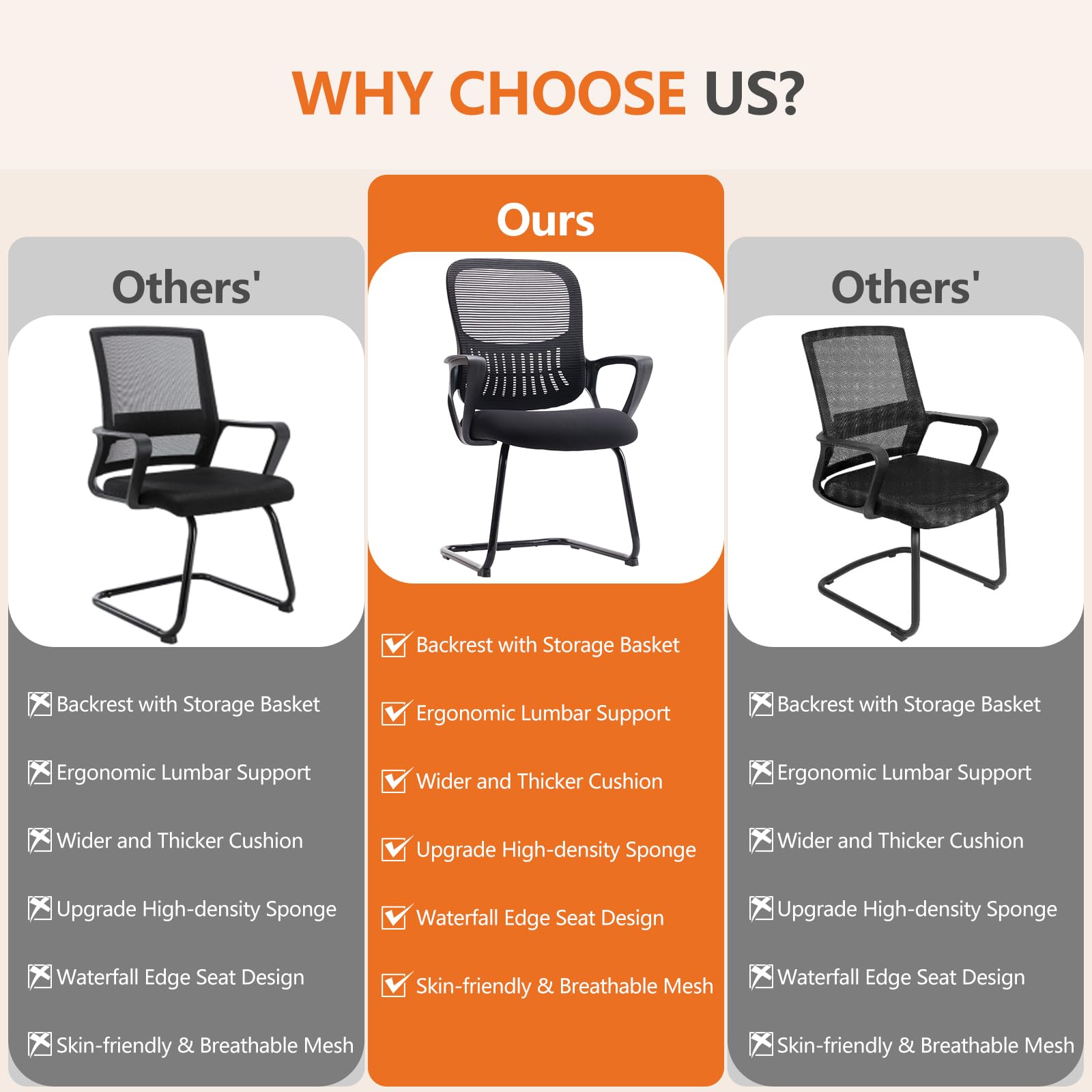 Reception Guest Chair Set of 1, Stationary Non Rolling Mesh Mid Back Computer Office Desk with Lumbar Support for Home Waiting Area Conference Room Bedroom