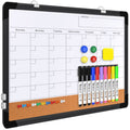 Monthly Calendar Whiteboard for Wall, 17x13 Inches Dry Erase Board with Cork Board Combo, Small Magnetic White Board, Double-Sided Hanging Portable Board for Office School Home Kitchen Planner, Black