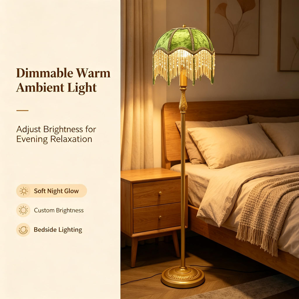 Retro Tassel Floor Lamp with Adjustable Light Simple Upright Metal Base LED Night Lamp for Room 13" Wide, 62.2" High