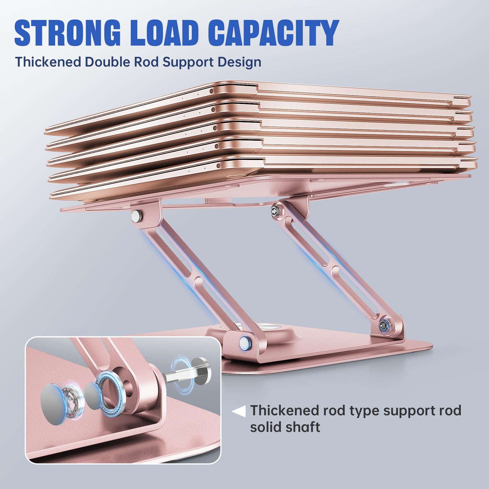 Laptop Stand for Desk, Adjustable Computer Stand with 360° Rotating Base, Ergonomic Laptop Riser for Collaborative Work, Foldable & Portable Laptop Stand, fits for All 10-16" Laptops (Rose Gold)