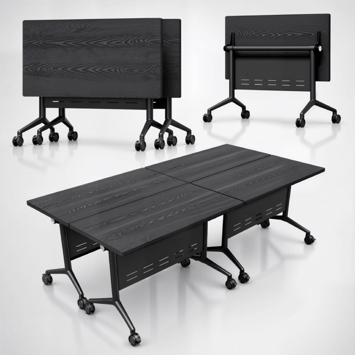 Folding Conference Table with Wheels, Flip-Top, 47.2in, 4 Pack, Oak