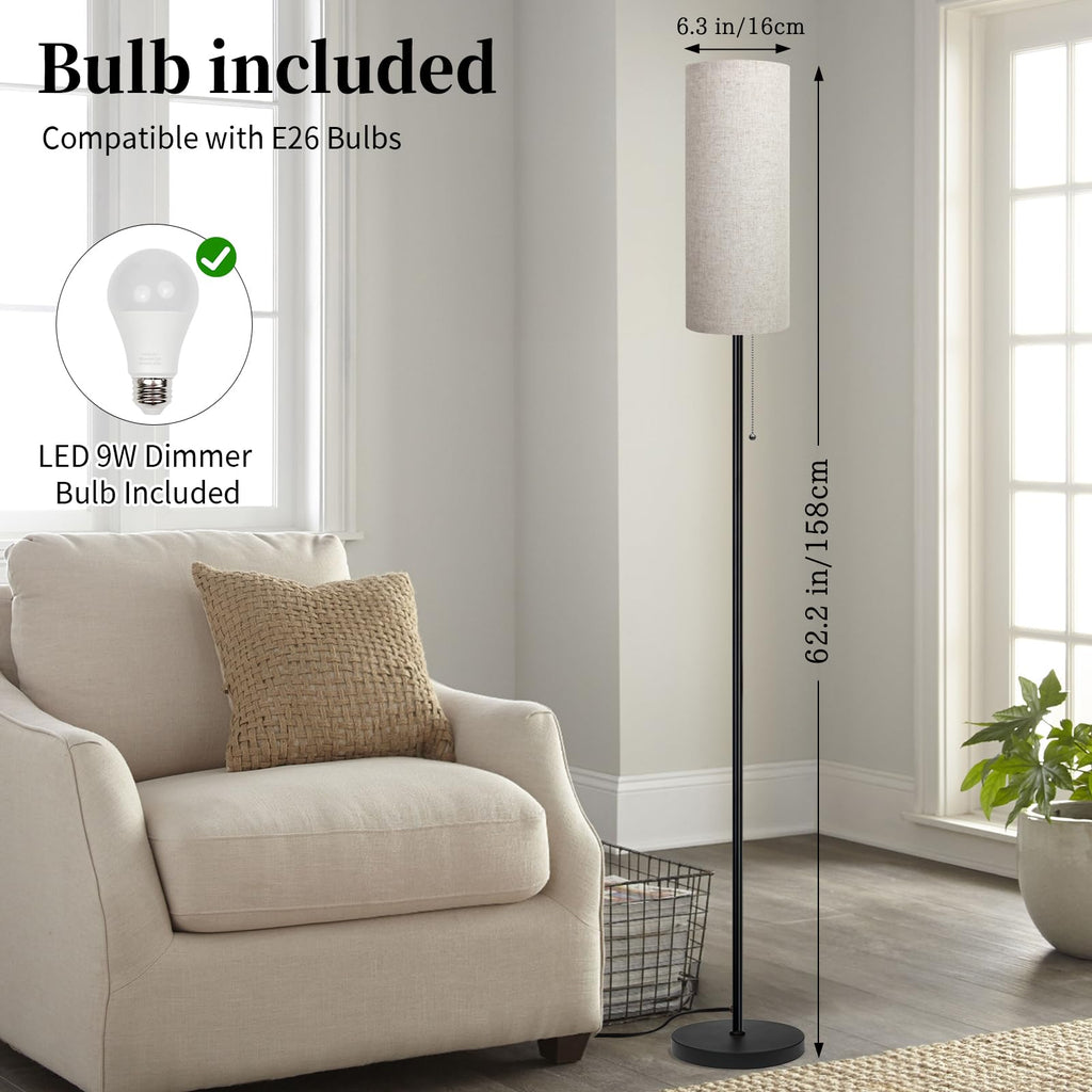 Floor Lamp for Living Room, Modern Standing Lamps with Lampshade, Minimalist Tall Lamp with Chain Switch for Living Room, LED Bulb Included (Beige Shade)