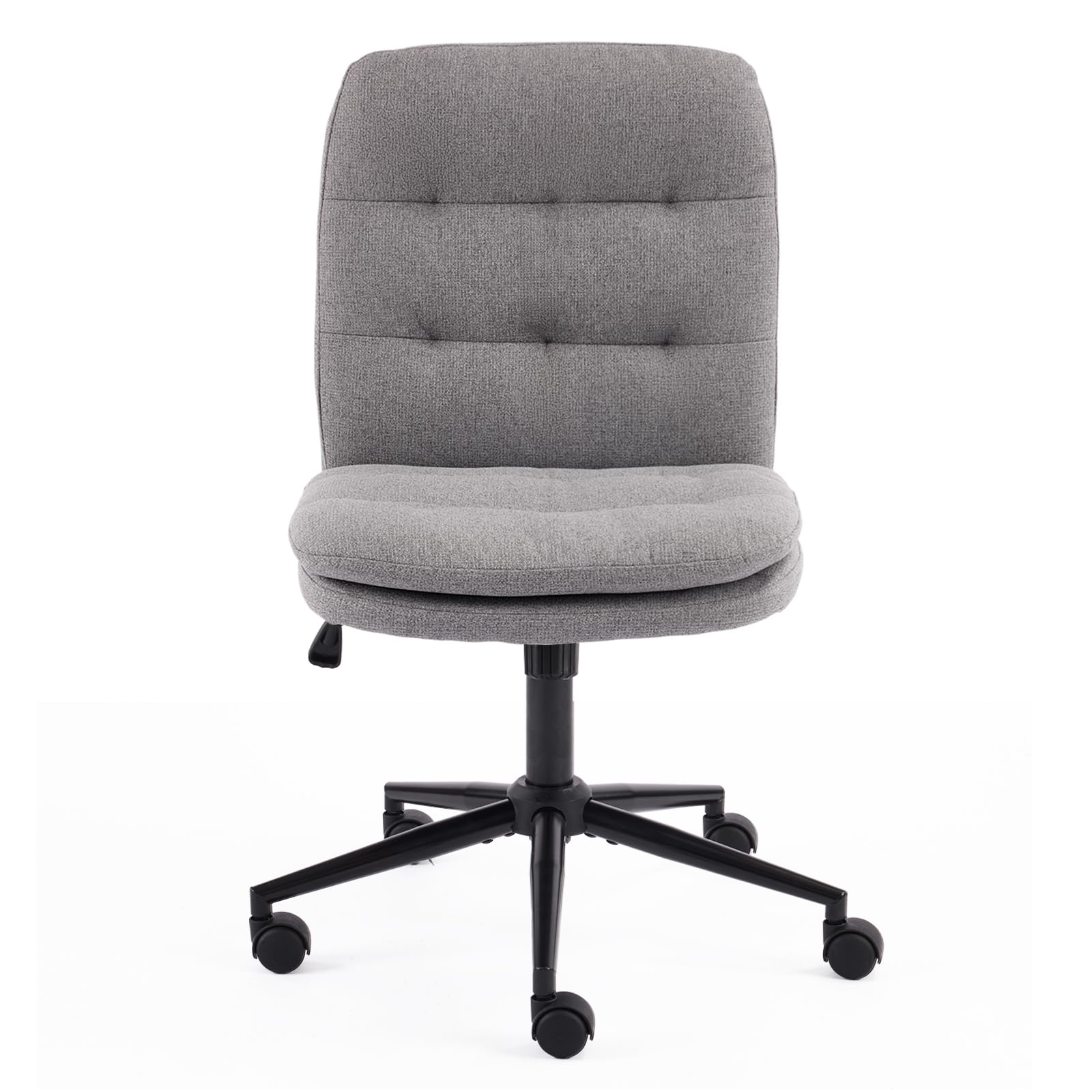 Mid Back Armless Office Desk Chair with Wheels/no Wheels,360°Rocking Swivel Vanity Chair with Thickened Cushion,Adjustable Height Rolling for Reading Room, Make up, Linen Dark Grey