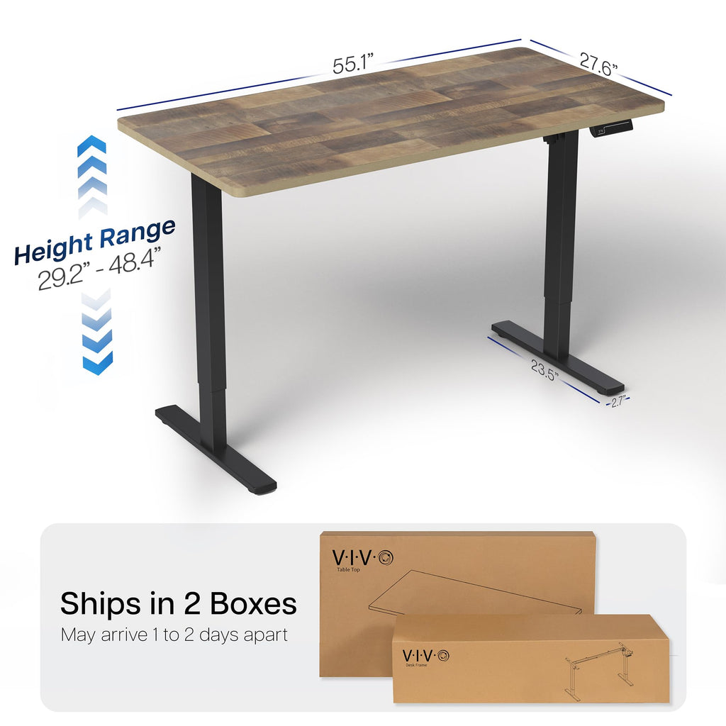 Electric 55 x 28 in Standing Desk, Memory Height Adjustment, 1B Series, Holds 220 lbs, One-Piece Reclaimed Wood Top, Black Frame