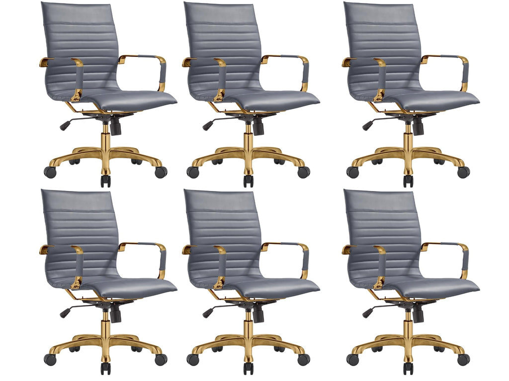 Modern Ergonomic Executive Office Chair, High-Back Leather Conference Desk Chair with Adjustable Height, Tilt Control, 360° Swivel & Gold Frame for Home Office