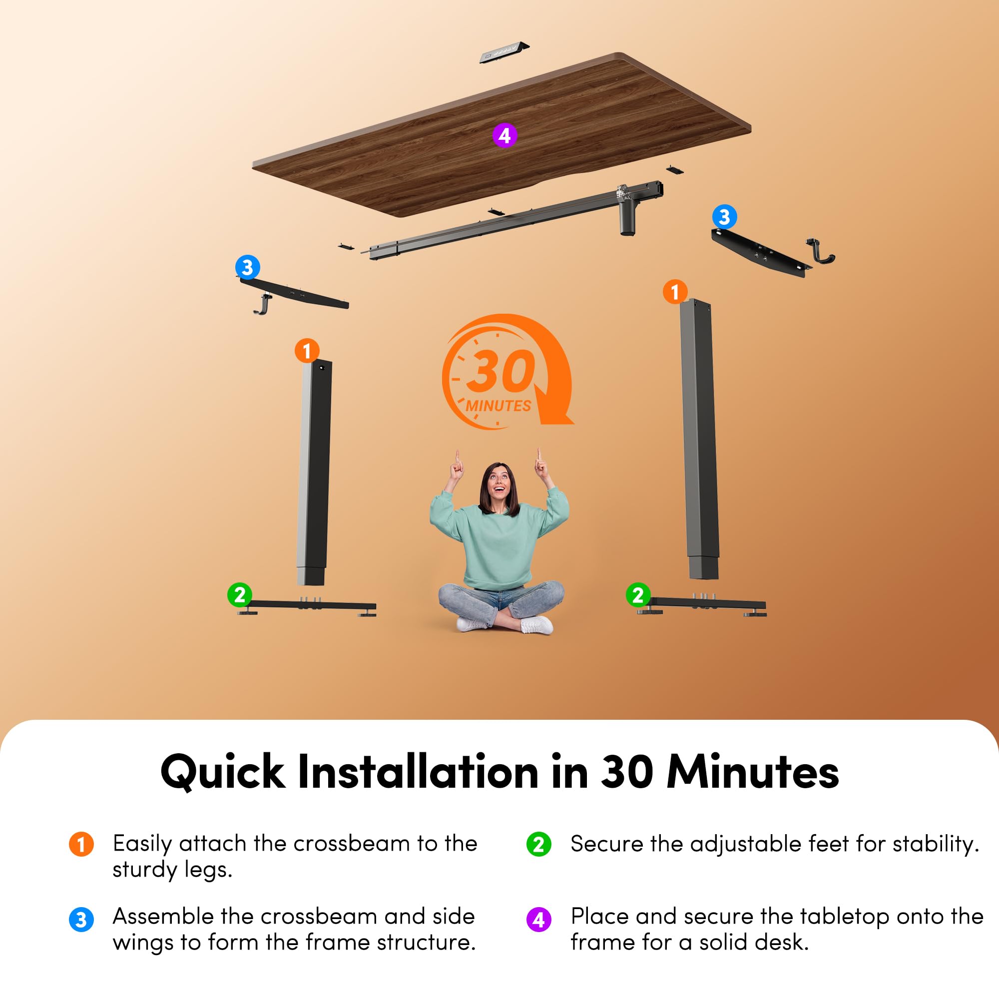 48 x 24 Inchs Electric Standing Desk, Height Adjustable, Sit Stand Up, Computer Office Desk with Splice Board, Black Frame/Black Walnut Top