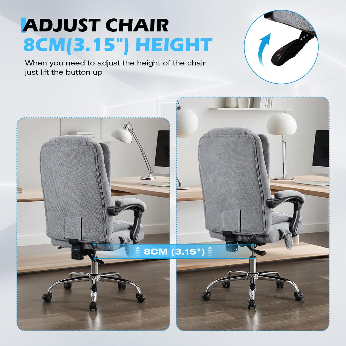 6 Points Vibration & Heat Massage Office Chair with Foot Rest,500lbs Big and Tall Office Chairs,Ergonomic Reclining Desk Chair for Home Office,Gaming