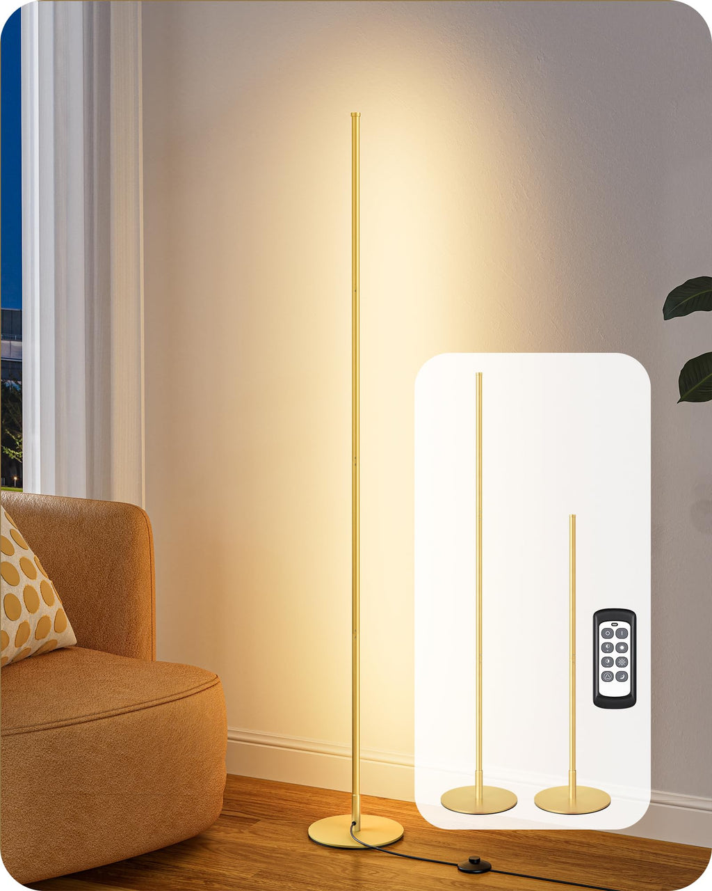 59.8" Corner Lamp with Remote & 3 Height Settings, Dimmable & 3CCT
