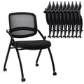 10 Pack, Stackable & Foldable Chairs with Wheels, Reception Guest Chairs with Lumbar Support, Ergonomic Curved Mesh Back Folding Chair for Office Schools Conference Waiting Room, Black