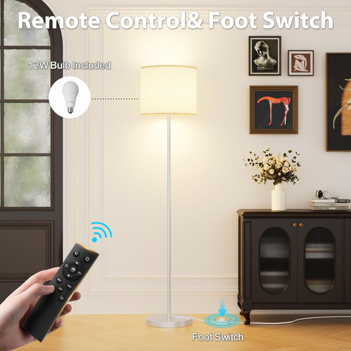 Dimmable Floor Lamps for LivingRoom with 12W LED Bulb,Foot Switch