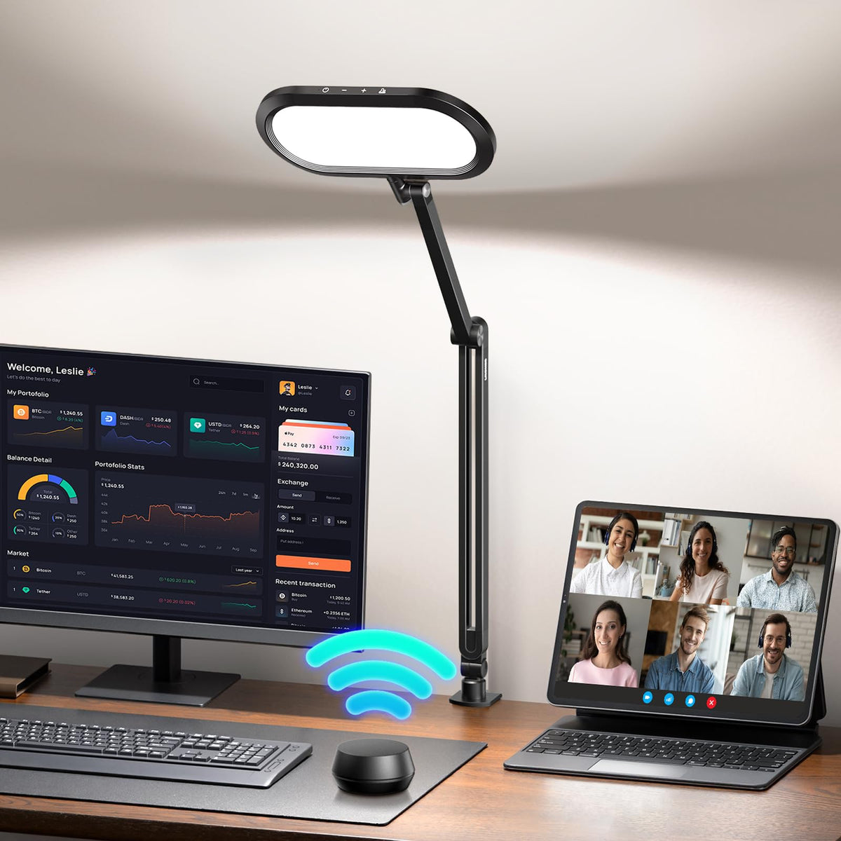 Dual-Side LED Desk Lamp with Clamp, Soft Light with Stepless Remote