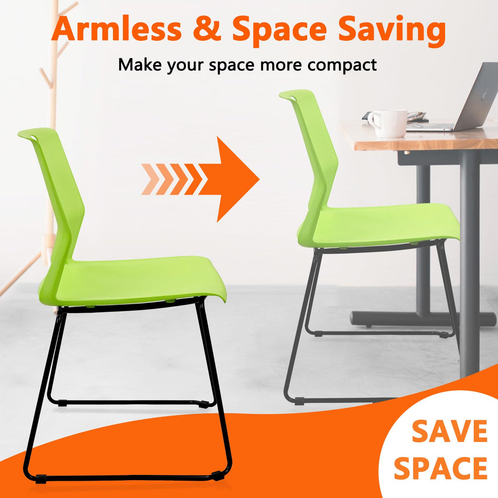 Set of 4, Stackable Guest Reception Chairs, Stacking Office Chair with Ergonomic Lumbar Support & Metal Legs, Plastic Desk Chairs for Conference School Church Waiting Meeting Break Room, Green