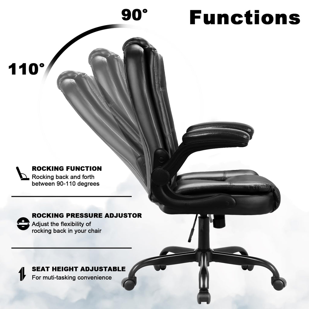 Leather Office Desk Chair,Ergonomic Office Chair with Lumbar Support,Computer Chair,Executive Leather Chair with Padded Flip-up Arm,Adjustable Armrests, Gray,275LBS