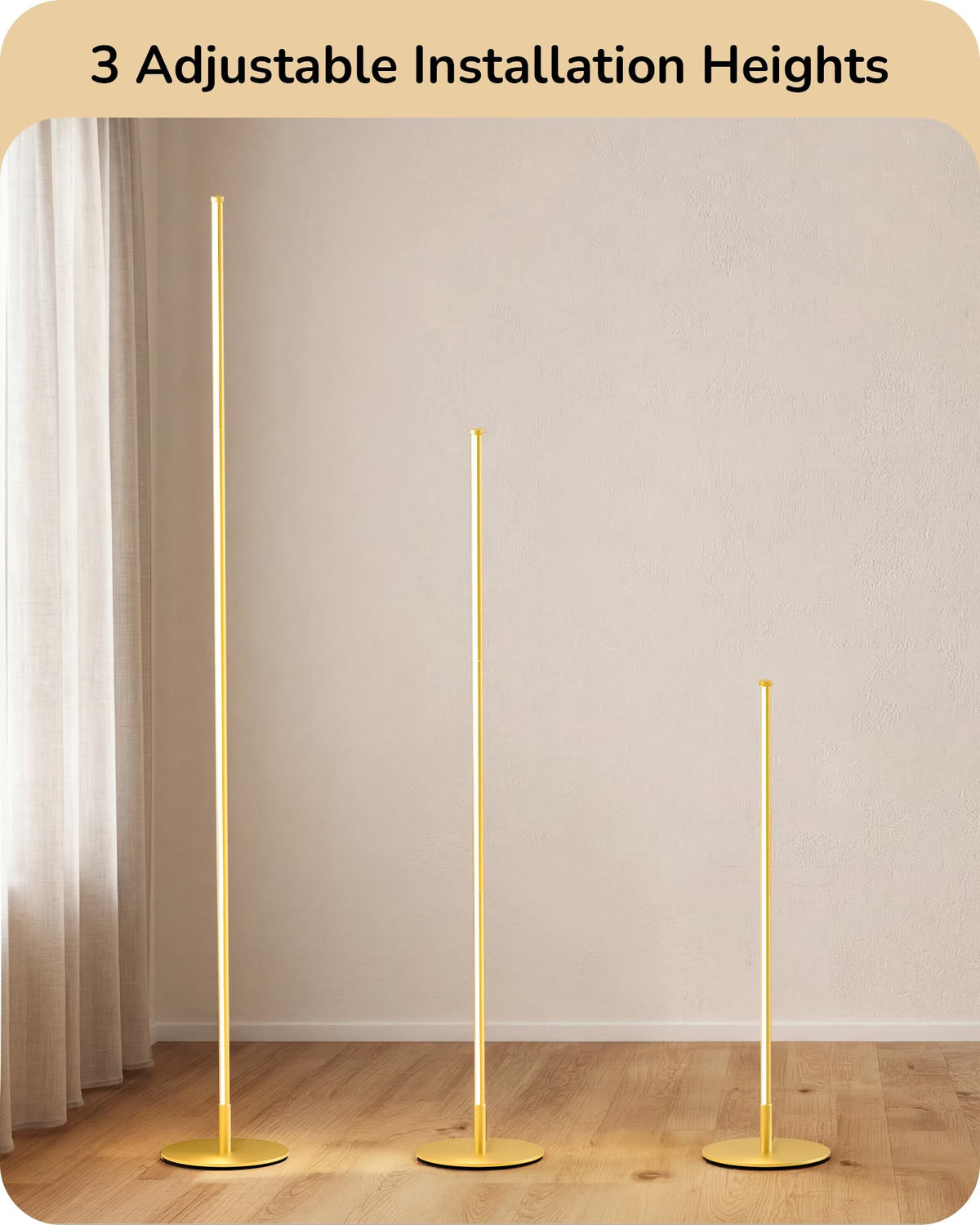 59.8" Corner Lamp with Remote & 3 Height Settings, Dimmable & 3CCT