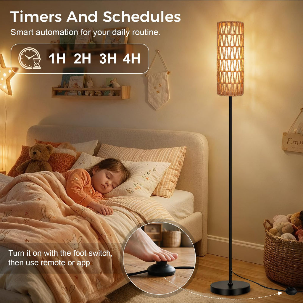 Floor Lamp for Living Room with Smart RGB Bulb, Standing Lamp with Remote, Color Changing Tall Lamps with Music Sync for Bedroom (2-Black)