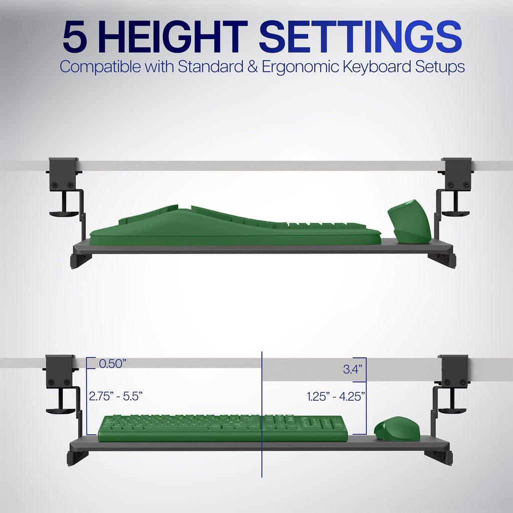 Large Height Adjustable Under Desk Keyboard Tray, C-clamp Mount System, 27 (33 Including Clamps) x 11 inch Slide-Out Platform for Typing, White, MOUNT-KB05HW