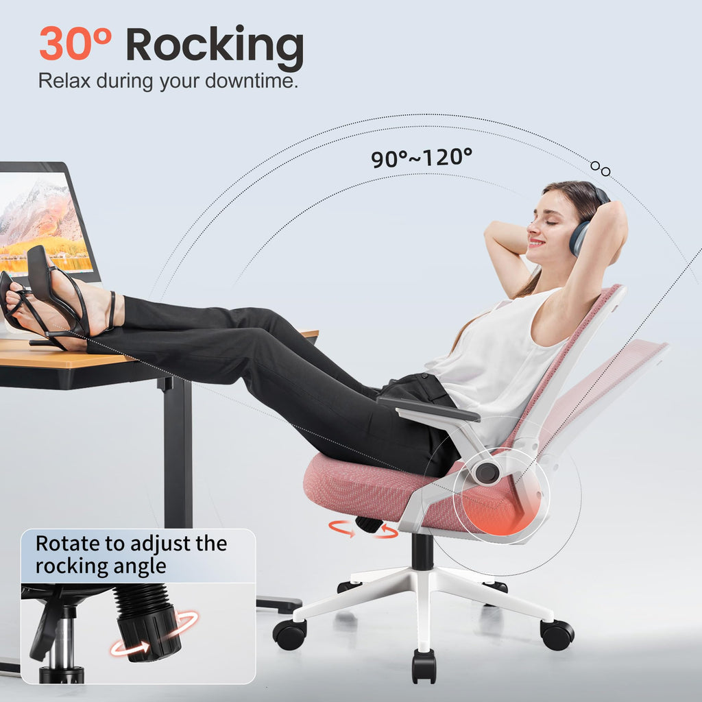 Office Chair with Flip-up Armrests Ergonomic Computer Desk Chair with Adaptive Lumbar Support & Breathable Mesh, Pink