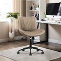 Armless Office Chair, Height Adjustable Desk Chair with Wheels, Ergonomic Comfy 360° Swivel Home Office Computer Task Chair, Faux Leather Padded Cute Vanity Chair, Khaki
