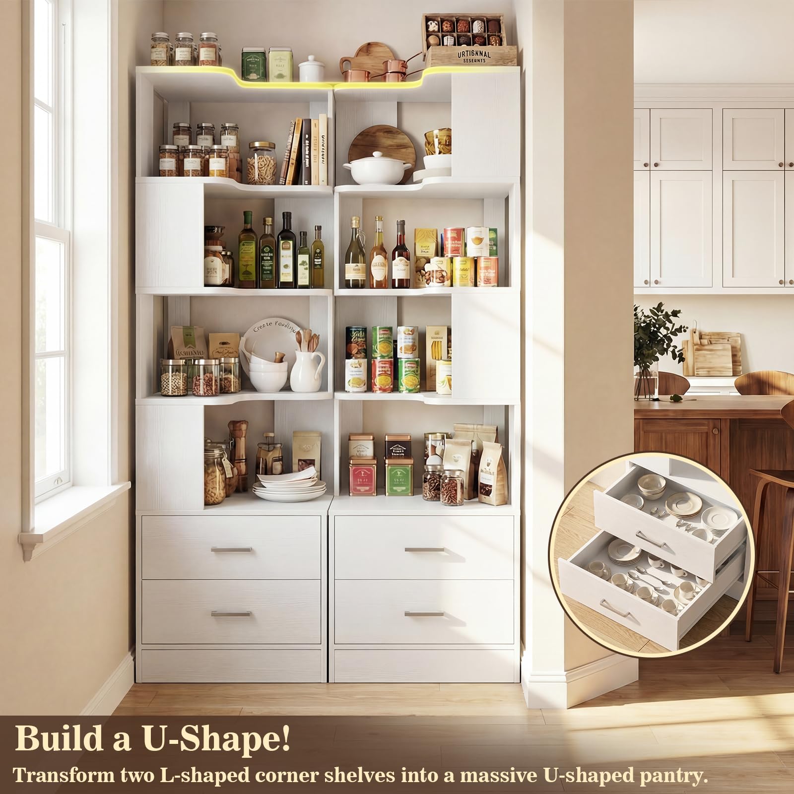 Corner Book Shelf with Drawers, Small Corner Shelf with Drawers