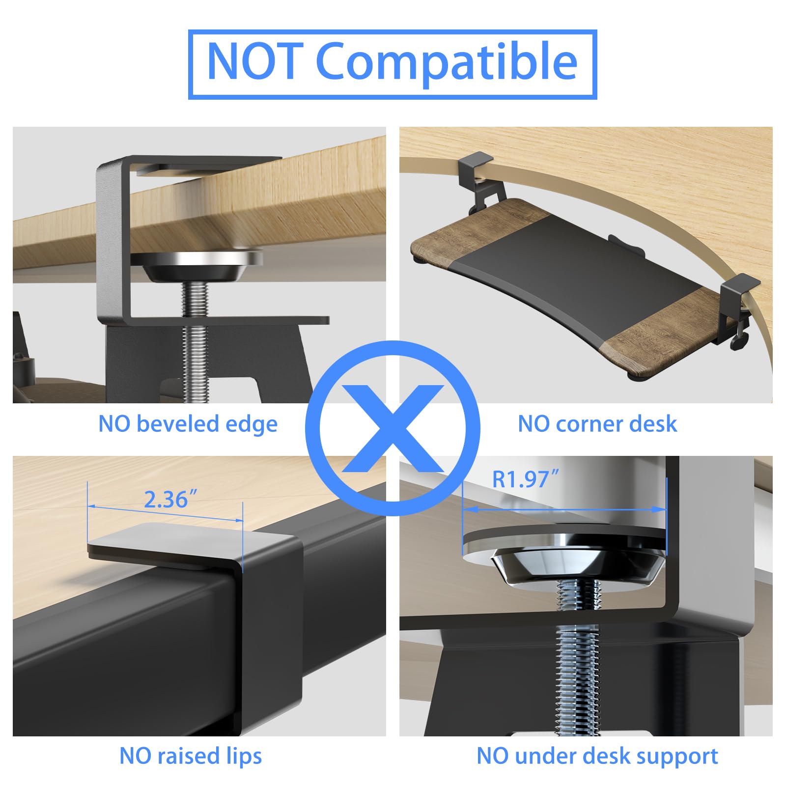 Keyboard Tray Under Desk Pull Out with C Clamp Mount, Computer Keyboard & Mouse Tray, 25.6 (30 Including Clamps) x 11.8 inch Slide-Out Platform Computer Drawer for Typing,
