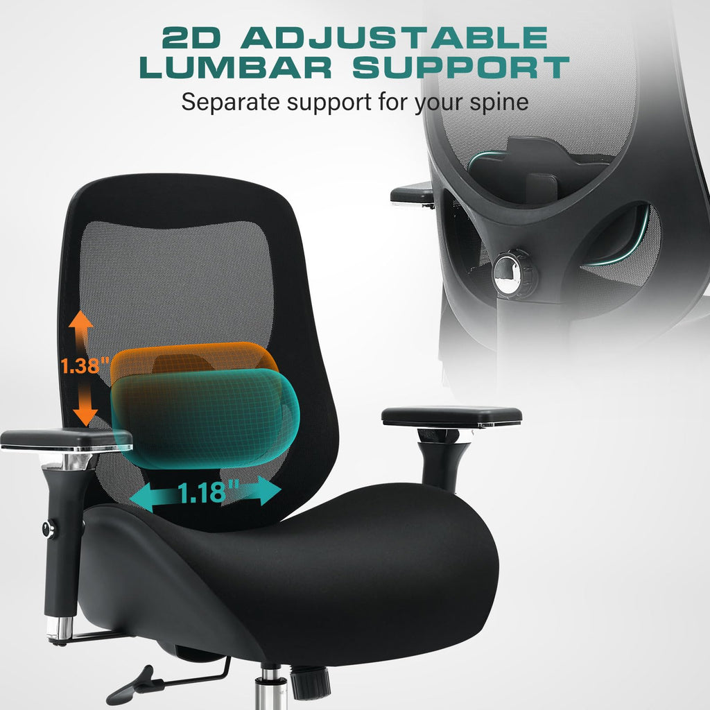 750lbs Big and Tall Office Chair with Wide Thick Seat Cushion for Heavy People Ergonomic Computer Mesh Desk Chairs with 4D Armrests, Adjustable Lumbar Support for Adults 8 Hours daliy Work