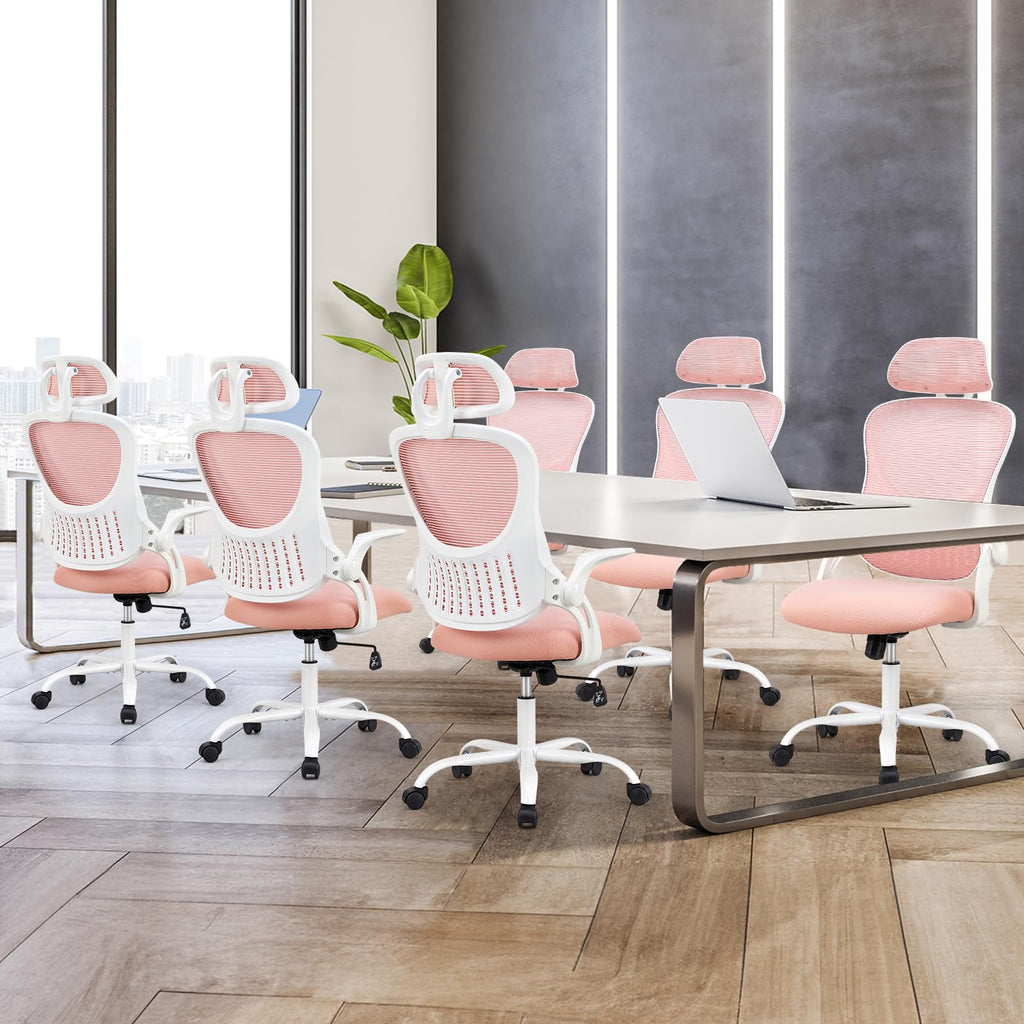 Home Office Managerial Executive Chair, High-Back Mesh with Adjustable Headrest, Flip-up Armrest Comfortable Lumbar Support, Comfy Arms for Bedroom,Study,Student