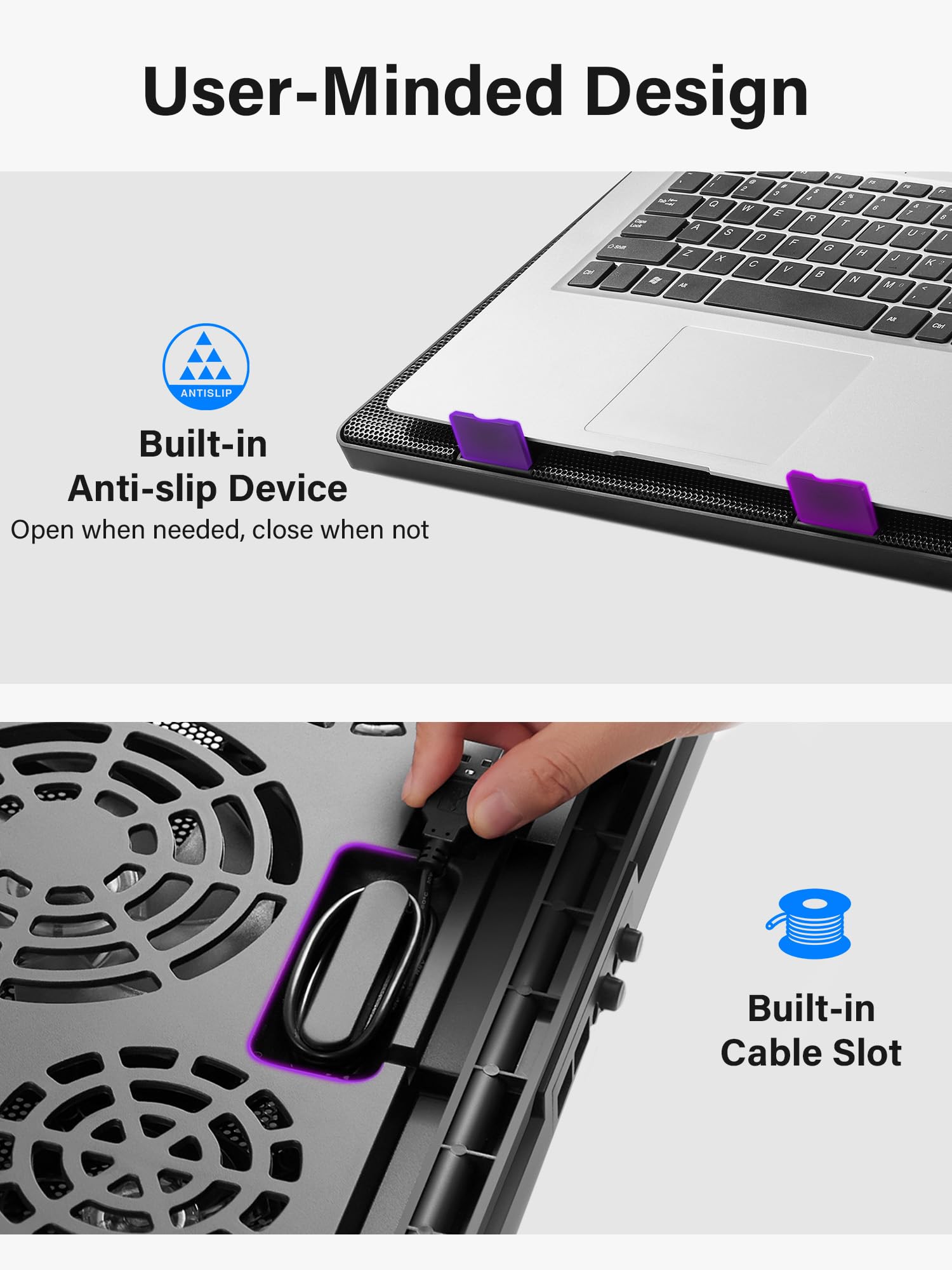 Laptop Cooling Pad, Laptop Cooler with 5 Quiet Fans for 12"-17" Computer PC Notebook Gaming Laptop Fan, Height Adjustable Laptop Cooling Stand Laptop Accessories (Purple)